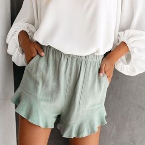 Vici Rowan linen + cotton pocketed flutter shorts